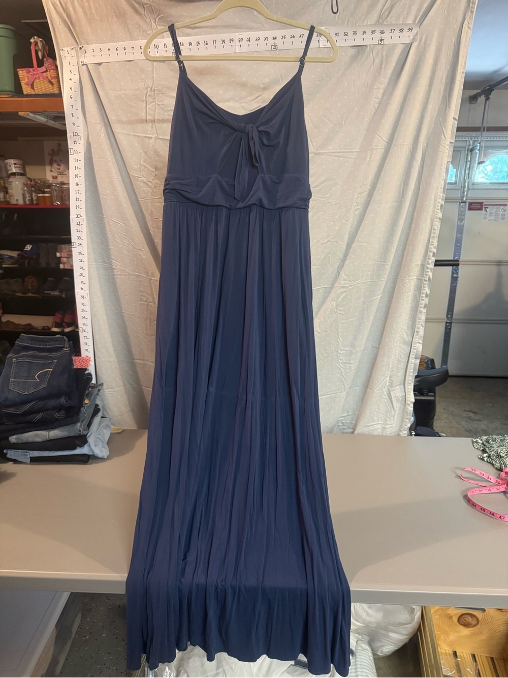 Moulinette Soeurs Navy Maxi Dress with Front Tie